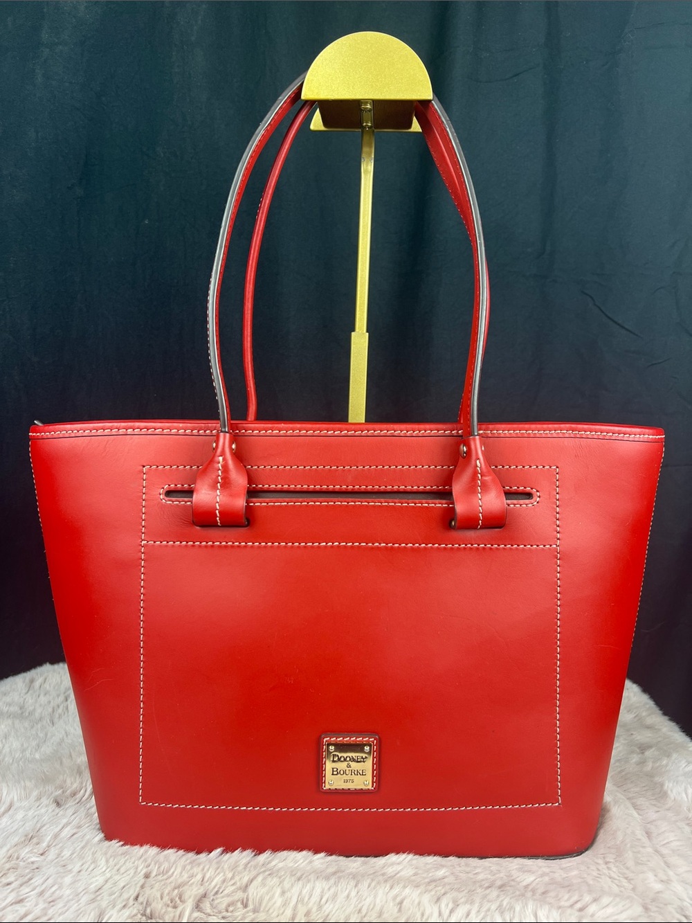 Dooney & Bourke Red Leather Structured Tote Contrast Stitching with COA